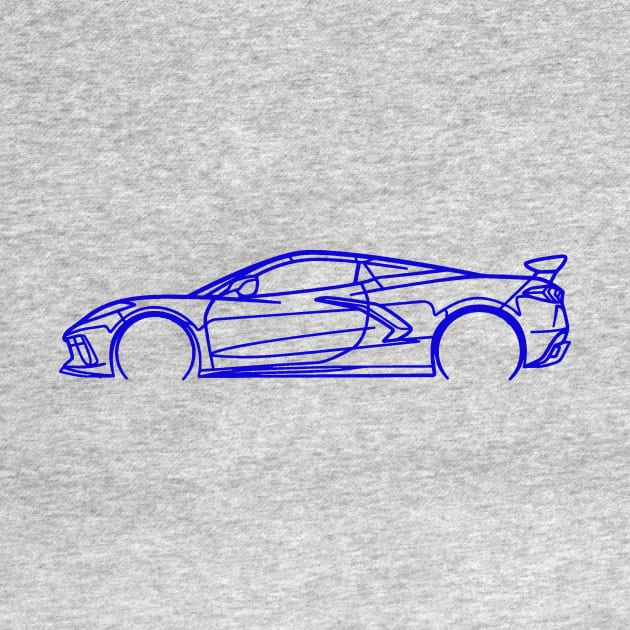 Blue C8 Corvette Racecar Side Silhouette Outline Blue Supercar Sports car Racing car by Tees 4 Thee